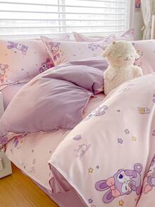 4PCS Purple Small Star Cute Rabbit Patchwork Print Pattern Solid Color Reverse Side Double-Sided Use New Minimalist Style Skin-Friendly Soft Brushed Student Dormitory Bunk Bed 4-Piece Set Nap/Preschool 4-Piece Set (1PC Duvet Cover + 1PC Bed Sheet + 2PCS Pillowcases) Skin-Friendly Aloe Vera Print Bed Sheet Duvet Cover Bedding 4-Piece Set, Anti-Slip 360-Degree Wrap, No Fluorescent Agent, Can Sleep Naked, Skin-Friendly, Absorbent, Moisture-Wicking, Soft Touch, Delicate, Durable, Fade-Resistant - Star Map - View 11