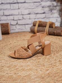 Sandal nữ quai mảnh đan chéo gót vuông, sandal mùa hè, chất liệu vải lưới màu nâu, gót cao, thoải mái và nhẹ nhàng - màu nâu - Xem 8