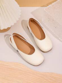 1 Par de Sapatos Flat Bege para Meninas, Material de PU, Design de Fivela Redonda de Metal Ajustável, Bico Redondo, Sola de TPR Antiderrapante, Mocassins Confortáveis de Vestir, Estilo Casual de Cor Sólida, Adequado para Meninas de 5 a 14 Anos, Uso Externo e de Férias, Todas as Estações