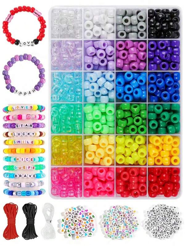Set de 600 piezas de Cuentas de Caballo, 24 colores de Cuentas de Plástico para Manualidades de Joyería DIY, a Granel para Pulseras, Collares, Joyería Artesanal, Regalos de Fiestas y Cumpleaños, Kit de Fabricación de Joyería