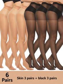 1pc/3pcs/6pcs 20D Women's Sheer Opaque Pantyhose, Skinny Fit Silky Tights, High Waist Hosiery With Reinforced Toe