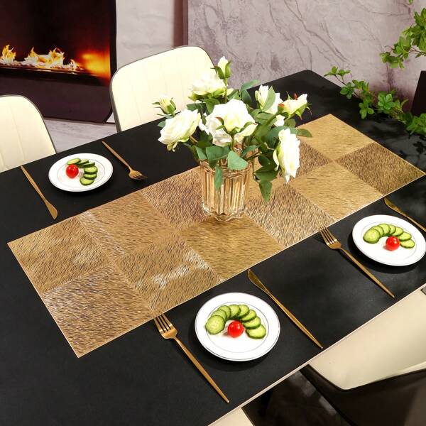 1 pieza Camino de mesa rectangular de lámina de oro de PVC, decoración de hotel y restaurante, fiesta, boda y decoración de mesa de comedor