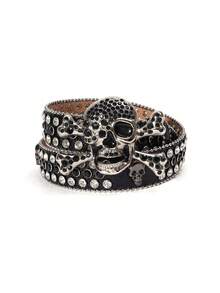 男士水鑽骷髏搭扣腰帶 - 銀色 - 查看 3