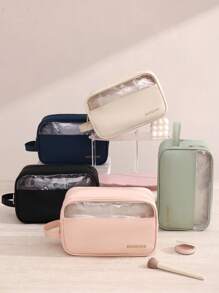 1Pc PU Transparent Toiletry Bag, Minimalism Waterproof Wash Bag With Zipper, Skin Friendly Solid Color Makeup Storage Bag, Portable Stylish Travel Toiletry Bag, Multi-Functional Cosmetic Bag, Large Capacity Clear Bag, Simple Cute Zipper Storage Bag Handheld, Beach Bag, Beach Tote Inner Bag, Gift For Summer, Anniversary, Valentine's Day, Vacation, Business Trip, Daily Use, Holiday, Back To School New Style In 2025.