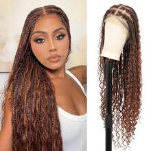 Tóc giả ren bện toàn bộ 360 độ HD cho phụ nữ Tóc giả bện phong cách Boho với tóc trẻ em Tóc giả bện hộp Tóc giả bện toàn bộ bằng ren tổng hợp với phần đuôi xoăn Sử dụng hàng ngày 36" - màu nâu - Xem 11