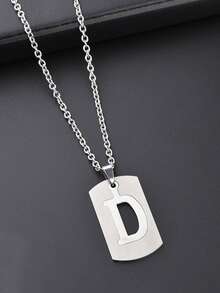 1件不锈钢双层26个英文字母吊坠项链，嘻哈项链