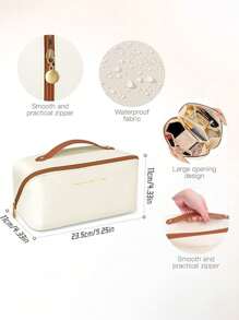 PU Leather Waterproof Cosmetic Bag, With Letter Cosmetic Storage Bag, Multifunctional Travel Storage Bag, Large Capacity Double Layer Cosmetic Bag