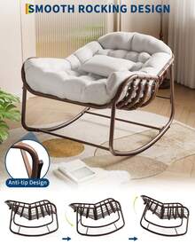 Studyset Outdoor Rocking Chair,Oversized Comfy Patio Chair Oversized Wicker Lounge Chair With Cushion And Metal Frame,Patio Rattan Egg Rocker For Balcony Backyard Porch Bedroom - 白色 - 查看 6