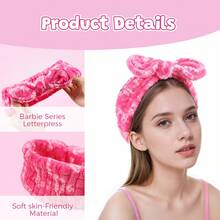 Miniso Barbie Collection Alphabet Printed Hair Bands, Cute Home Facial Hair Bands Bathroom Decor Summer - Pink - View 1