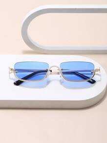 1 pièce Lunettes de mode femme décontractées rétro à demi-monture noires en métal, convient pour les sorties quotidiennes, la décoration de plage d'été