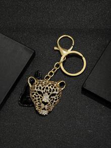 1pc Fashion European Hollow-Out Dual Accessories Dual-Color Fierce Leopard Head Keychain Pendant Ornament, Suitable For Men, Women, Couples, Car Keys, Luggage Decorative, Great Gift - Multicolor - View 4