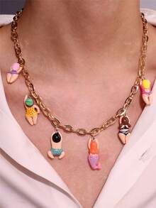 1 pieza Collar colgante de nadador de dibujos animados coloridos y divertidos, joyería personalizada Y2K para mujeres, lindo y - Multicolor - Ver 3