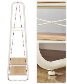portant à Vêtement, Porte-Manteaux, Armoire, Vestiaire, avec 2 Étagères, 6 Crochets en Forme de S, Cadre en Acier, pour Chambre, Couleur Chêne et Blanc Crème - Beige - Voir 6