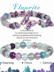 2入組卡片手鍊套裝,天然石蝴蝶吊墜水晶手鍊,為女性能量療癒石頭手鍊,為男性珠寶心願卡 - 彩色 - 查看 22