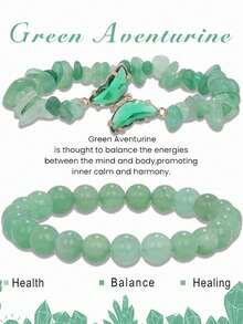 2入組卡片手鍊套裝,天然石蝴蝶吊墜水晶手鍊,為女性能量療癒石頭手鍊,為男性珠寶心願卡 - 彩色 - 查看 21