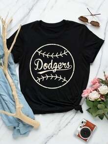 Camiseta con parche de las Dodgers para mujer de Buck Tee - Los Angeles Dodgers Clayton Kershaw Freddie Freeman - Negro - Ver 1