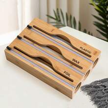 Bamboo Storage Box 2 In 1/3 In 1 Bamboo Storage Box, 1pc Storage Bag Organizer | Multipurpose Fresh-Keeping Bag Box With Cutter, For Fresh-Keeping Film, Aluminum Foil Film And Plastic Bag, Kitchen Organizers Kitchen Accessories 3 In1 Aluminum Foil Plastic Wrap Dispenser With Cutter And Label