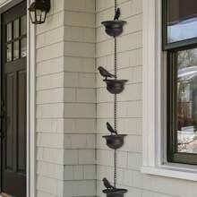 Vintage Metal Bird Rain Chain - Rustic Outdoor Garden Decor, Dual-Bird Design With Antique Bronze Finish, Easy-To-Hang On Gutter, Perfect For Patio & Yard, No Power Required, Outdoor Decor
