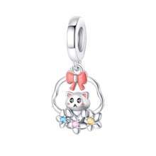 tiantianxue 1 Stück Silber-beschichteter beliebter Schmuck, eleganter hochwertiger kreativer Anhänger mit Katze die Schmetterling spielt/Niedliche Katze/Kreative Katzenkorb, geeignet für Frauen Armbänder/Halsketten Schmuck-DIY