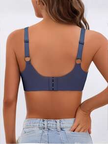 Conjunto de lencería para mujer con patchwork de encaje, sujetador sin aros de unicolor no caído, color azul claro refrescante - Azul - Ver 2