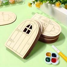 Kit de artesanato faça você mesmo com porta de madeira de fada, mini portas inacabadas para artesanato, casas de bonecas e decoração de árvores de jardim - Multicolorido - Ver 3