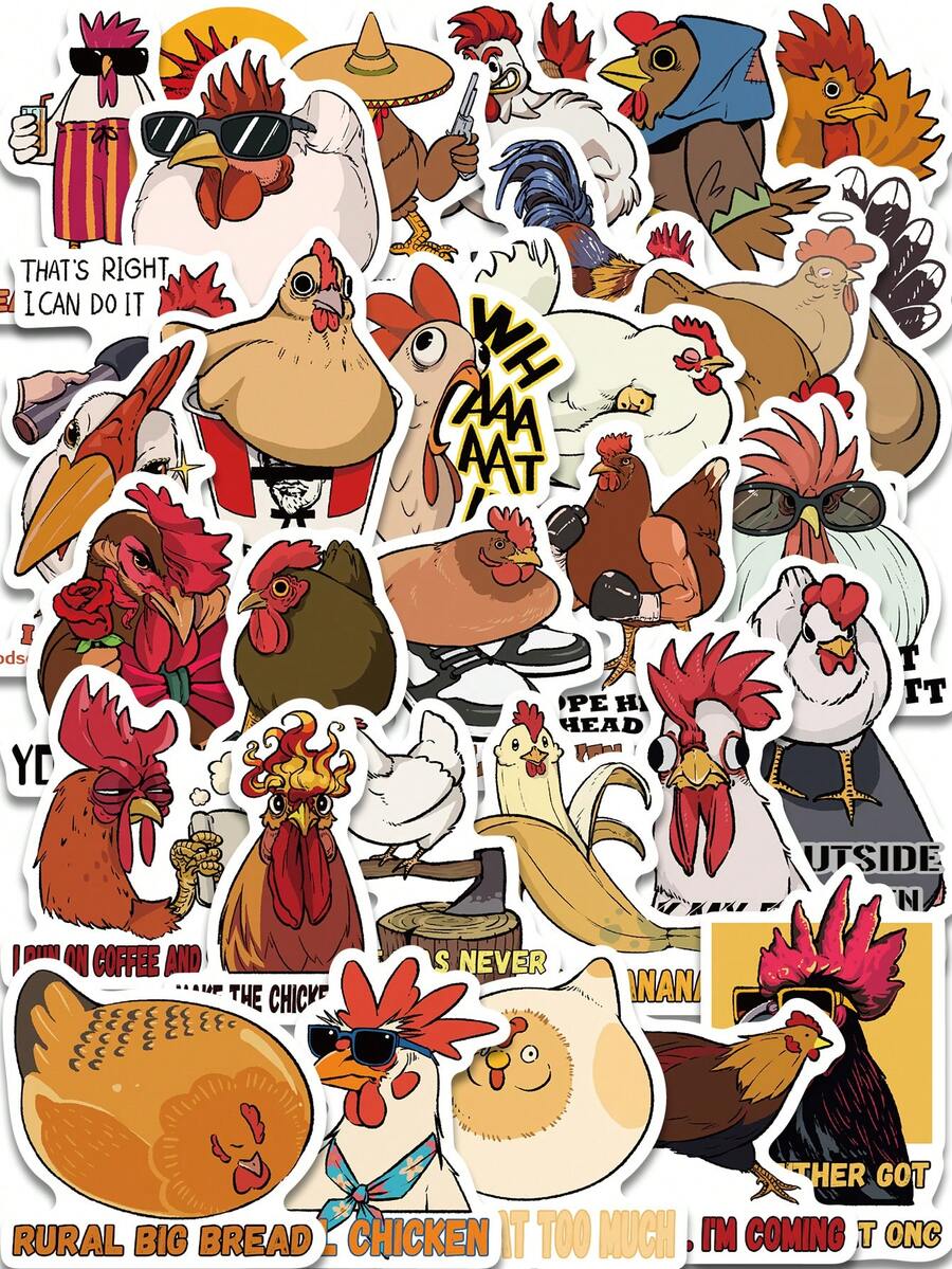 50pcs Funny Chicken Hen Stickers For Teens Boy Girls Kids Cartoon Stickers Rooster Vinyl Waterproof Stickers Lovely Cartoon Chicken Decals Pack For Party Supplies School Reword - Pink - View 1