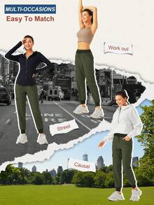 Women's Lightweight Hiking Cargo Pants Outdoor Quick Dry Casual Travel Sweatpants Joggers Elastic Waist Button Pockets - 軍綠色* - 查看 5