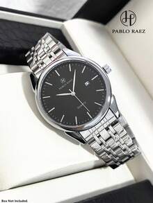 PABLO RAEZ 男士休闲腕表 时尚简约商务腕表 原创魅力运动日常佩戴腕表 实心不锈钢表带 银色 防锈 奢华洁净 日历显示 带真实刻度 50米防水 顶级全新男士配饰石英腕表 - 銀色 - 查看 13