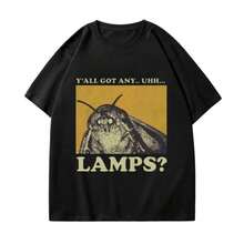 BREATHABLE SUMMER Comfortable Summer Yall Got Any Lamps_ Moth Funny Meme T-Shirt High Street Fashion Trendss Short SLEEsve T-Shirts Men Women Casual Vintage T Shirts - Black - View 1