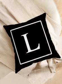 1pc Letter L Print Cushion Cover, 100% Polyester Pillowcase, 18x18 Inch, Envelope Closure, Decoration For Living Room, Bedroom, Sofa, Bed (Pillow Insert Not Included)