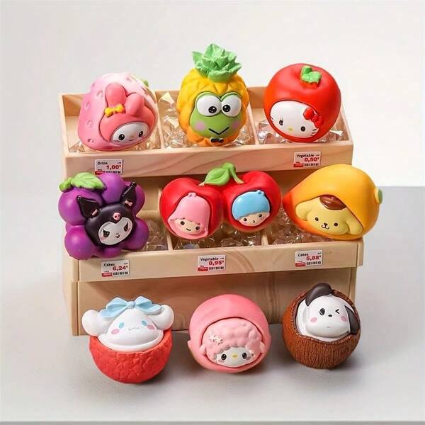 Sanrio 3/6/9pcs Random Sanrio Melody Fruit Cute Accessories Desktop Ornaments, Katie Cat Decorations Mini Desktop Little Ornaments