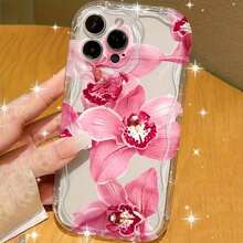 Estuche para teléfono 1 pieza Diseño de lirio rosa Transparente TPU Escarcha Cobertura total Estuche blando protector anticaída Moda de gama alta Creativo Adecuado para Magneti Nueva moda/Unisex/Hermoso y hermoso/Regalo de cumpleaños/Duradero Antimanchas - transparente - Ver 2