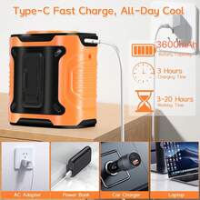 Ventilador de cintura portátil de 3600 mAh com clipe para cinto, resfriamento máximo de 24 horas, 10 velocidades de 12.000 RPM, ventilador de pescoço pessoal recarregável com clipe duplo e lanterna para acampamentos em locais de trabalho ao ar livre e viagens