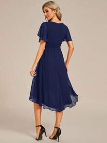 Fall Women's Elegant Ruffle Sleeve Pleated Chiffon Navy Blue Bridesmaid Dresses Formal Dress Wedding Guest Gown For Wedding