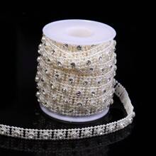 3 Yards/Roll ABS Faux Pearl Rhinestone Chain, Bridal Dress Accessory, Party Decorative Chain, Elegant Bracelet & Necklace Making Faux Pearl Chain