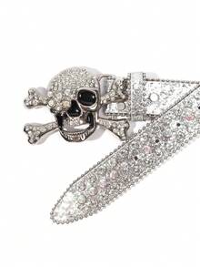 男士水鑽骷髏搭扣腰帶 - 銀色 - 查看 5