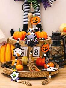 1 件万圣节门牌南瓜鬼脸木制壁挂吊饰万圣节快乐派对装饰家居鬼屋 - 彩色 - 查看 2