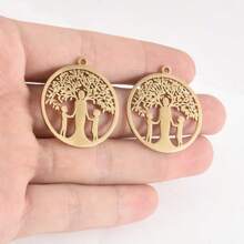2pcs Fashionable 304 Stainless Steel Gold/Silver Plant & Flower Pattern Pendant, Vacuum Electroplated Durable Craft, Suitable For Necklace, Earrings, DIY Jewelry Making