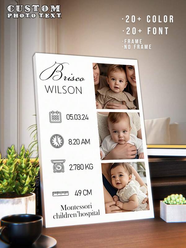 1 pezzo Stampa su tela personalizzata con foto e testo, con nome personalizzato, testo personalizzato, regalo personalizzato, regalo per il nuovo bebè, regalo per bambina, regalo per bambino, regalo per nuovi genitori, ricordo, stampe su tela con il tuo nome su misura per camera da letto, soggiorno, matrimonio, bambino, animale domestico, famiglia, amore, coppia, amico, immagine, foto, arte murale incorniciata, regalo di Natale, migliore amico, regalo per la famiglia, regalo di compleanno, regalo per famiglia/amico, ritorno a scuola