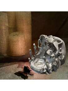 Gothic Skull Jewelry Display Stand - Resin Multi-Use Organizer With Storage Box For Rings, Earrings, Necklaces - Edgy Home Decor For Dark Aesthetic Lovers, Jewelry Towers For Women Storage Organizer Travel Essentials Back To School Dormitory Storage