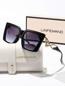 LINFEMAND 女士方形超大时尚眼镜，独特金属镜腿装饰，适合夏季海滩派对、婚礼和节日等场合，是理想的礼物之选。 - 彩色 - 查看 4