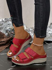 Sandalias de mujer con , sandalias de plataforma y cuña de verano, con correa de unicolor, casuales y para la playa, para uso en exteriores en verano