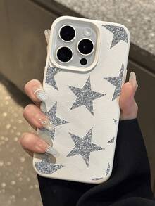 1pc Silver Star Litchi Texture Shockproof Anti-Slip Soft Protective Phone Case Compatible With Apple And Phones Waterproof Anti-Fall Scratch Resistant - Multicolor - View 3