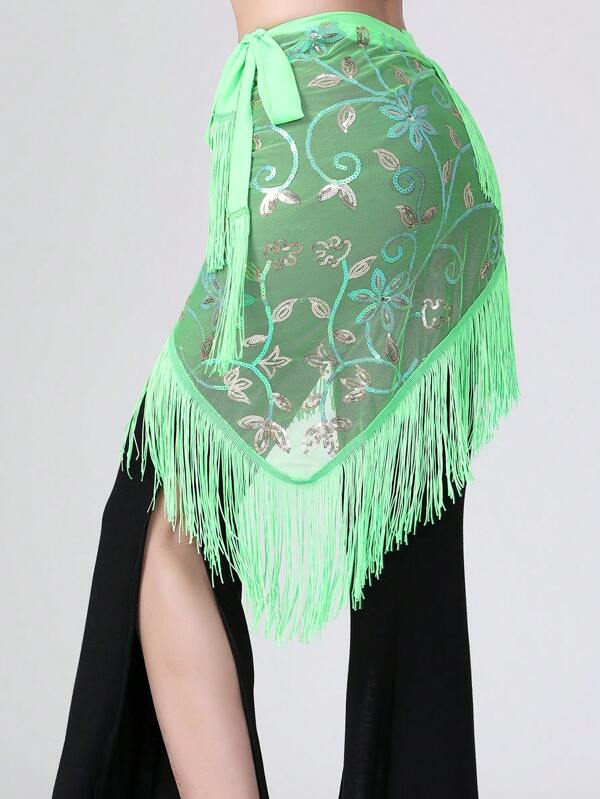 Bauchtanz Latin Dance Quaste Hüftschal Pailletten Taillenband Auftritts Pailletten Dreieckiger Schal Übungstaillen Schal mit Quasten