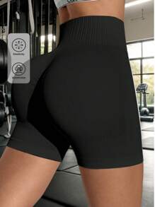 Pantalones cortos de yoga deportiva para mujeres, elásticos con modelaje adelgazante | Shorts veraniegos sin costura, color sólido, diseño ergonómico para realzar glúteos y ajustar cintura