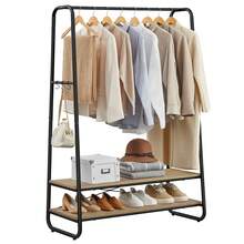 portant à Vêtement, Porte-Manteaux, Armoire, Vestiaire, avec 2 Étagères, 6 Crochets en Forme de S, Cadre en Acier, pour Chambre, Marron Turquoise et Noir Mat - Kaki - Voir 3