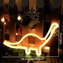 1 Stück Dinosaurier Neon Schild, ca. 29,7 x 18 cm (11,69 x 7,08 Zoll), Dinosaurier Neon Licht Geschenk, LED Dinosaurier Lampe für Wanddekoration, Zuhause, Party, Feiertage, batterie- oder USB-betriebenes Tischlampen-Leuchtsschild - warmweiß