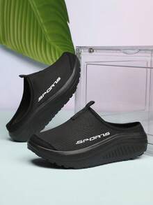 女士透气网眼运动鞋，轻便减震休闲运动鞋，时尚一脚蹬穆勒鞋，适合居家、户外、夏季，一脚蹬休闲鞋 - 黑色 - 查看 4