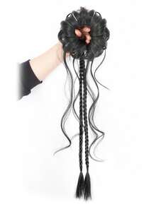 Ancient Style Side-Tied Dragon Beard Bun Wig Headband Hanfu Bun Cheongsam Flower Bud Head Wig With Twisted Boxing Braid