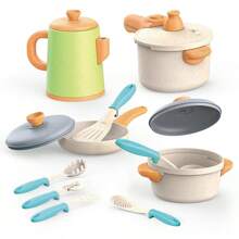 儿童厨房玩具套装，稻草制作逼真的炊具厨房配件，适合幼儿扮演烹饪，适合男孩和女孩的礼物，颜色随机 - 彩色 - 查看 9